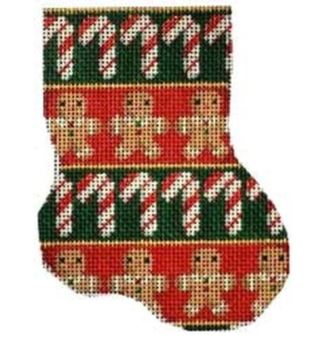 click here to view larger image of Candy Canes/Gingerbread Mini Sock (hand painted canvases)