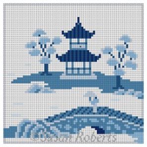 click here to view larger image of Asian Islands Coaster - Bridge Blue/White (hand painted canvases)