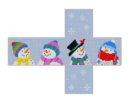 click here to view larger image of Snowmen Cube Ornament (hand painted canvases)