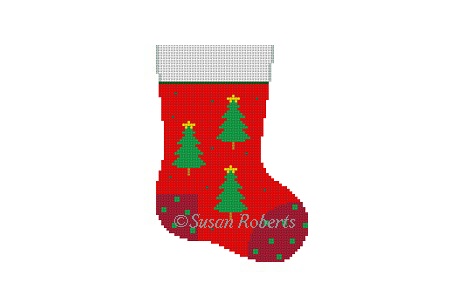 click here to view larger image of Christmas Trees Mini Stocking (hand painted canvases)