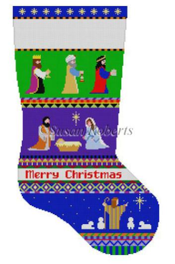 click here to view larger image of Bold Stripe Nativity Stocking (hand painted canvases)