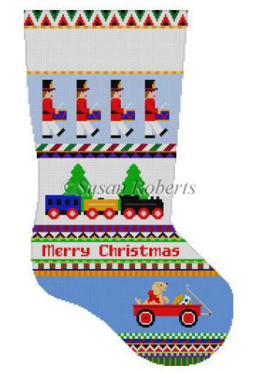 click here to view larger image of Bold Stripe Drummers/Train Stocking (hand painted canvases)