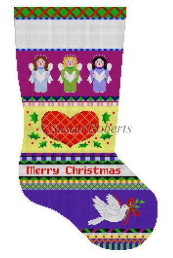 click here to view larger image of Bold Stripe Angel/Heart/Dove Stocking (hand painted canvases)
