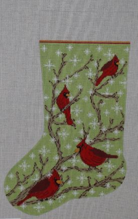 click here to view larger image of Large Stocking - Cardinals (hand painted canvases)