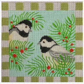 click here to view larger image of Chickadees and Evergreen  (hand painted canvases)