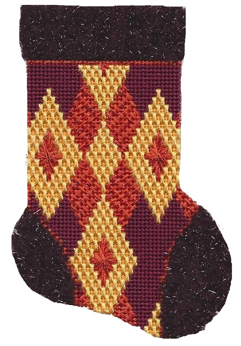 click here to view larger image of Mini Sock - Rust/Gold/Burgundy (hand painted canvases)