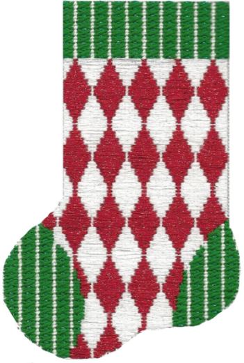 click here to view larger image of Mini Sock - Red/White Diamond (hand painted canvases)