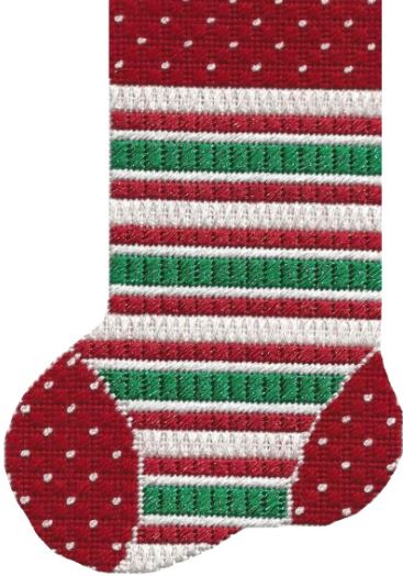 click here to view larger image of Mini Sock - Red/White/Green Stripes (hand painted canvases)
