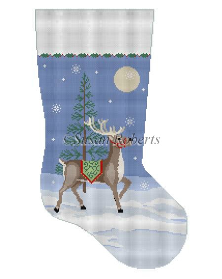 click here to view larger image of Moonlit Reindeer Stocking (hand painted canvases)