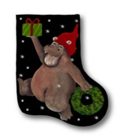 click here to view larger image of Holiday Hippo (hand painted canvases)