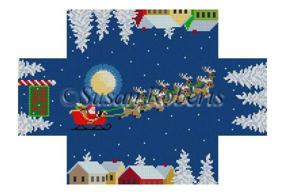 click here to view larger image of Santa Over the Rooftops Brick Cover (hand painted canvases)