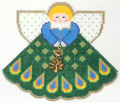 click here to view larger image of Peacock Angel w/Charm (hand painted canvases)