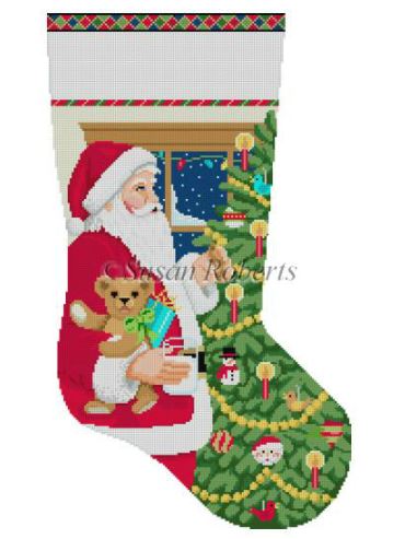 click here to view larger image of Santa and Ornament Tree Stocking (hand painted canvases)
