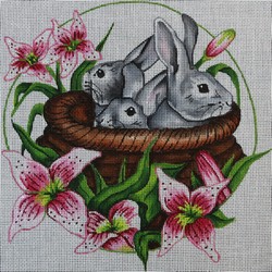 click here to view larger image of Bunnies in a Basket w/Stargazers (hand painted canvases)