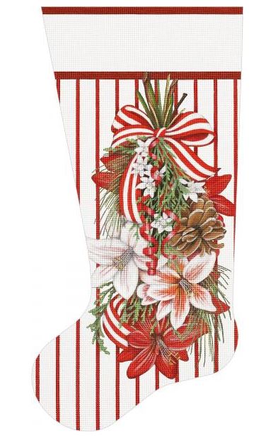 click here to view larger image of Amaryllis Swag Christmas Sock (hand painted canvases)