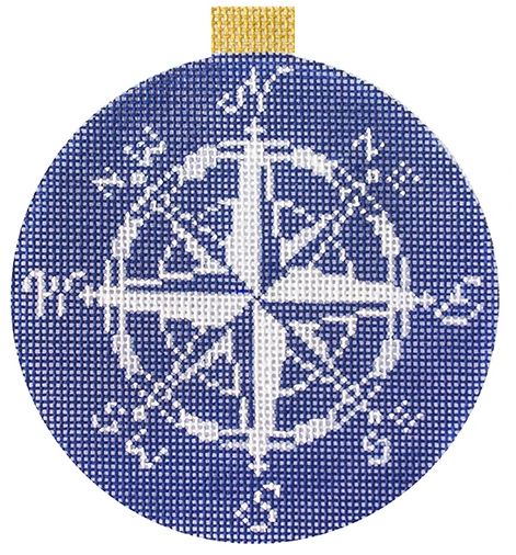 click here to view larger image of Compass Rose Ornament - Navy (hand painted canvases)