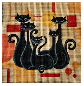 click here to view larger image of Black Cats on Retro Orange   (hand painted canvases)