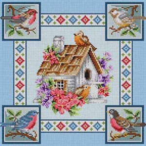 click here to view larger image of Birdhouse and Birds (hand painted canvases)
