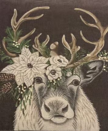 click here to view larger image of Snow the Reindeer on Black (hand painted canvases)