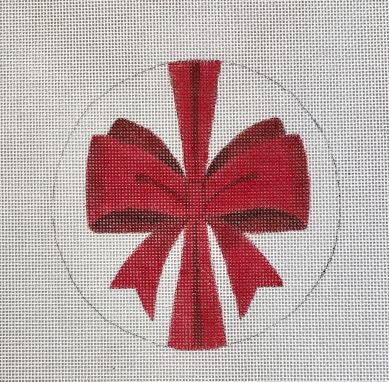 click here to view larger image of Red Bow Round Ornament (hand painted canvases)