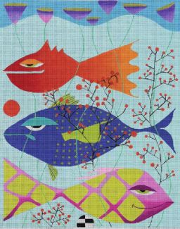 click here to view larger image of 3 More Fish (hand painted canvases)