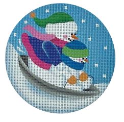 click here to view larger image of Disc Sledding Snowmen (hand painted canvases)
