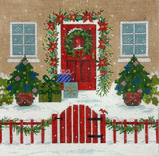 click here to view larger image of Holiday House w/Red Fence (hand painted canvases)