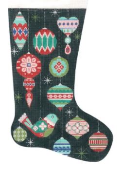 click here to view larger image of Partridge and Ornaments Stocking (hand painted canvases)