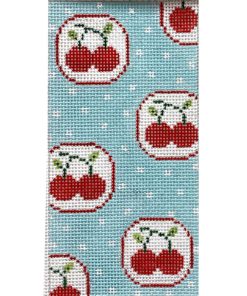 click here to view larger image of Cherries on Turquoise Eyeglass Case (hand painted canvases)