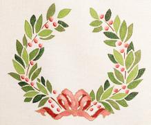 click here to view larger image of Olive Wreath - Coral Ribbon (hand painted canvases)