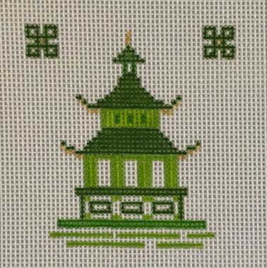 click here to view larger image of Single Pagoda/Lime - 010 (hand painted canvases)