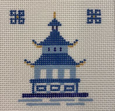 click here to view larger image of Single Pagoda/Blue - 002 (hand painted canvases)
