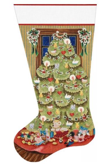 click here to view larger image of 12 Days of Christmas Tree Stocking (hand painted canvases)