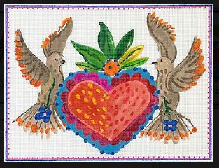 click here to view larger image of Doves w/Heart Milagro (hand painted canvases 2)