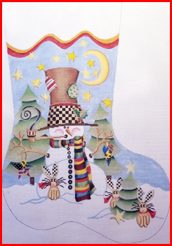click here to view larger image of Top Hat Snowman w/Rabbits (hand painted canvases)