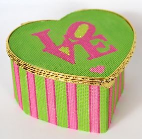 click here to view larger image of Large Heart Love Box/Stripes w/Gold Clasp (hand painted canvases 2)