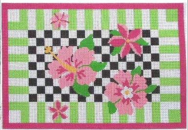 click here to view larger image of Black/White Checks Pink Flowers (hand painted canvases)