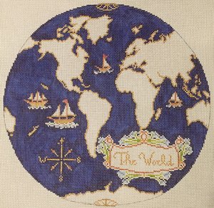 click here to view larger image of Atlas Pillow/Dark Blue (hand painted canvases)