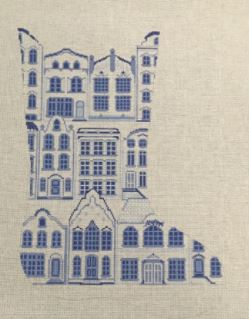 click here to view larger image of Delft House Stocking (hand painted canvases)