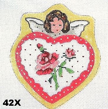 click here to view larger image of Victorian Girl Angel Heart w/Pink Roses (hand painted canvases)