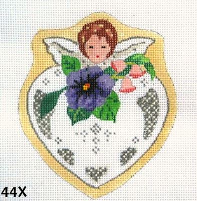 click here to view larger image of Victorian Boy Angel Heart w/Purple Pansy (hand painted canvases)