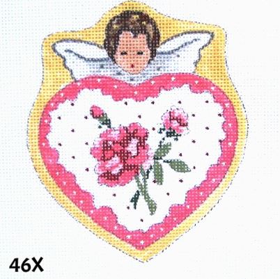 click here to view larger image of Victorian Boy Angel Heart w/Pink Roses (hand painted canvases)