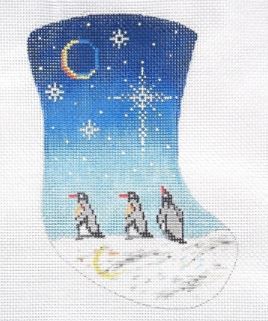 click here to view larger image of Three Penguins/Starry Sky Mini Sock (hand painted canvases)