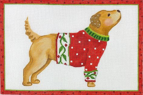 click here to view larger image of Yellow Dog in Red Sweater  (hand painted canvases 2)