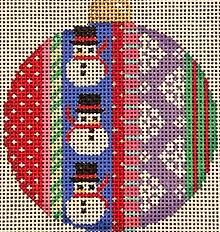 click here to view larger image of Snowman/Jolly Stripe Ball Ornament (hand painted canvases)