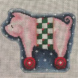 click here to view larger image of Checked Pink Pig on Wheels (hand painted canvases)