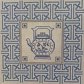 click here to view larger image of Canton Teapot/Fretwork Border (hand painted canvases)