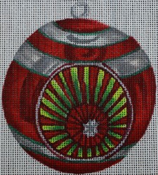 click here to view larger image of Red Ornament w/Silver Stripes (hand painted canvases)