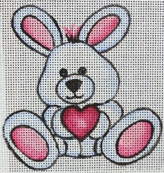 click here to view larger image of White Bunny w/Pink Heart (hand painted canvases)