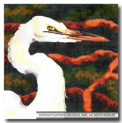 click here to view larger image of Squares - Egret (hand painted canvases)